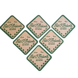 Pat O'Brien's New Orleans Drink Coasters Clover Leaf Design Set‎ of 6 Souvenir